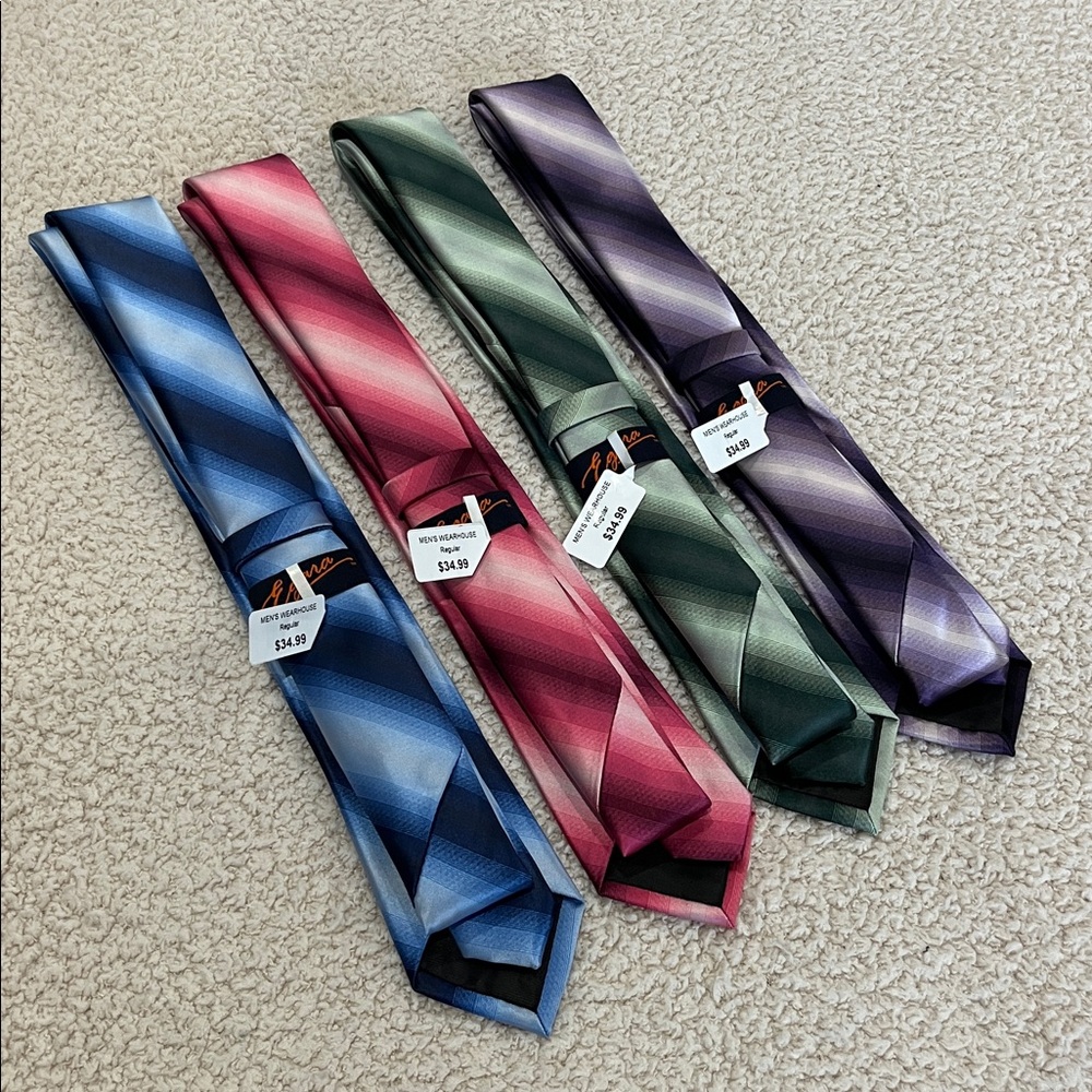 NWT Egara Men’s Tie Bundle of 4 Elegant Striped Extra Long Skinny Ties - Picture 3 of 3